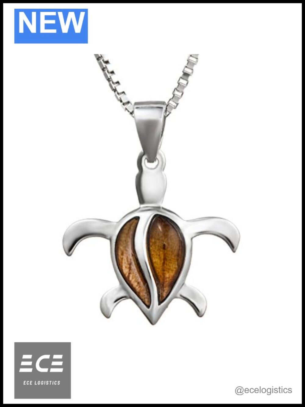 925 Sterling Silver Hawaiian Koa Wood Turtle Necklace 18" Box Chain